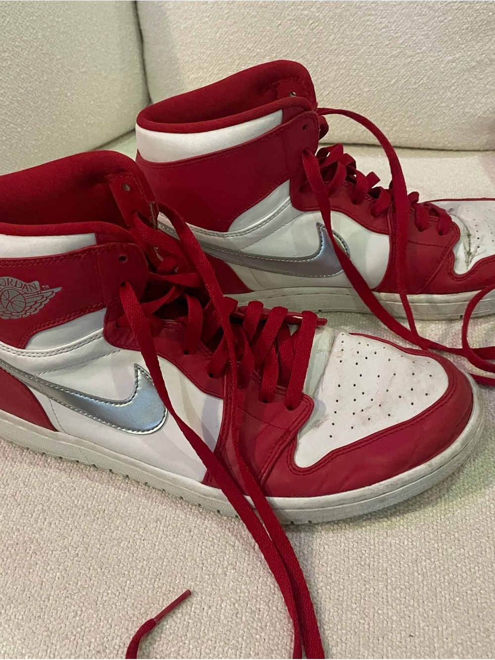 Jordan High-Top Sneakers - Red, White, Metallic Silver